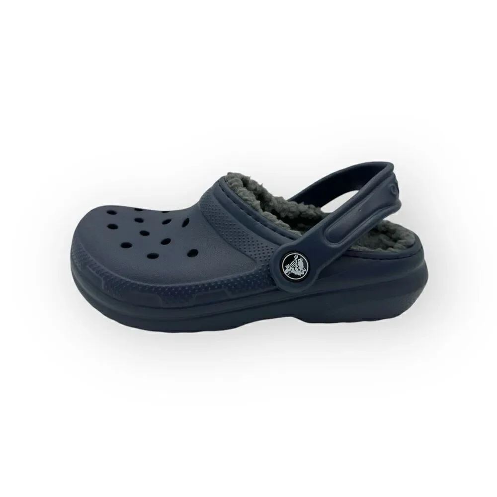 NWOT Crocs Unisex Kids Faux Fur Classic Lined Clog Navy Blue Size J2